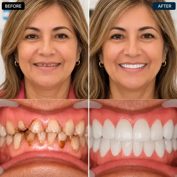 Before and after smile makeover showing improved smile balance