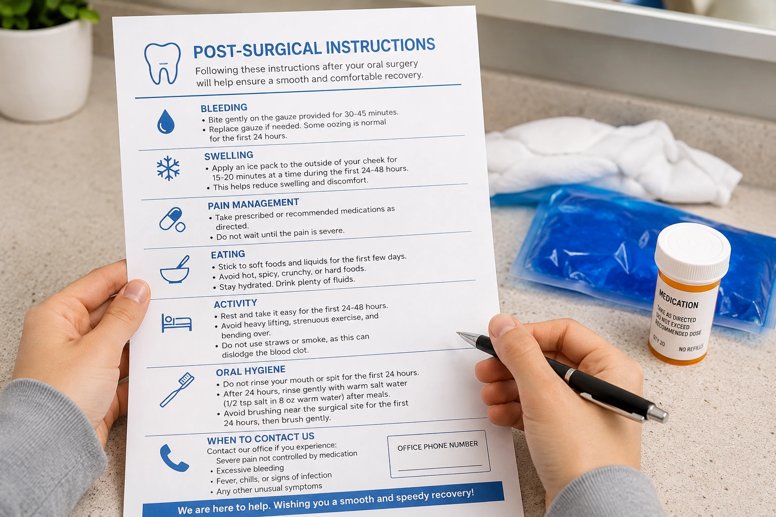 Post-surgical care instructions at Elite Smiles of La Jolla